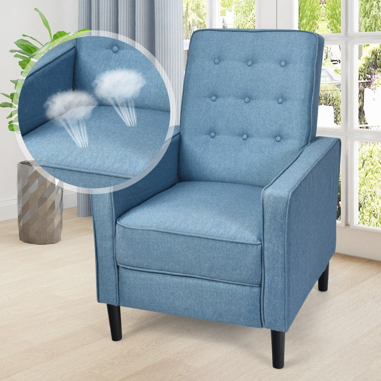 Modern Tufted Push Back Recliner Chair with Wooden Legs in Blue