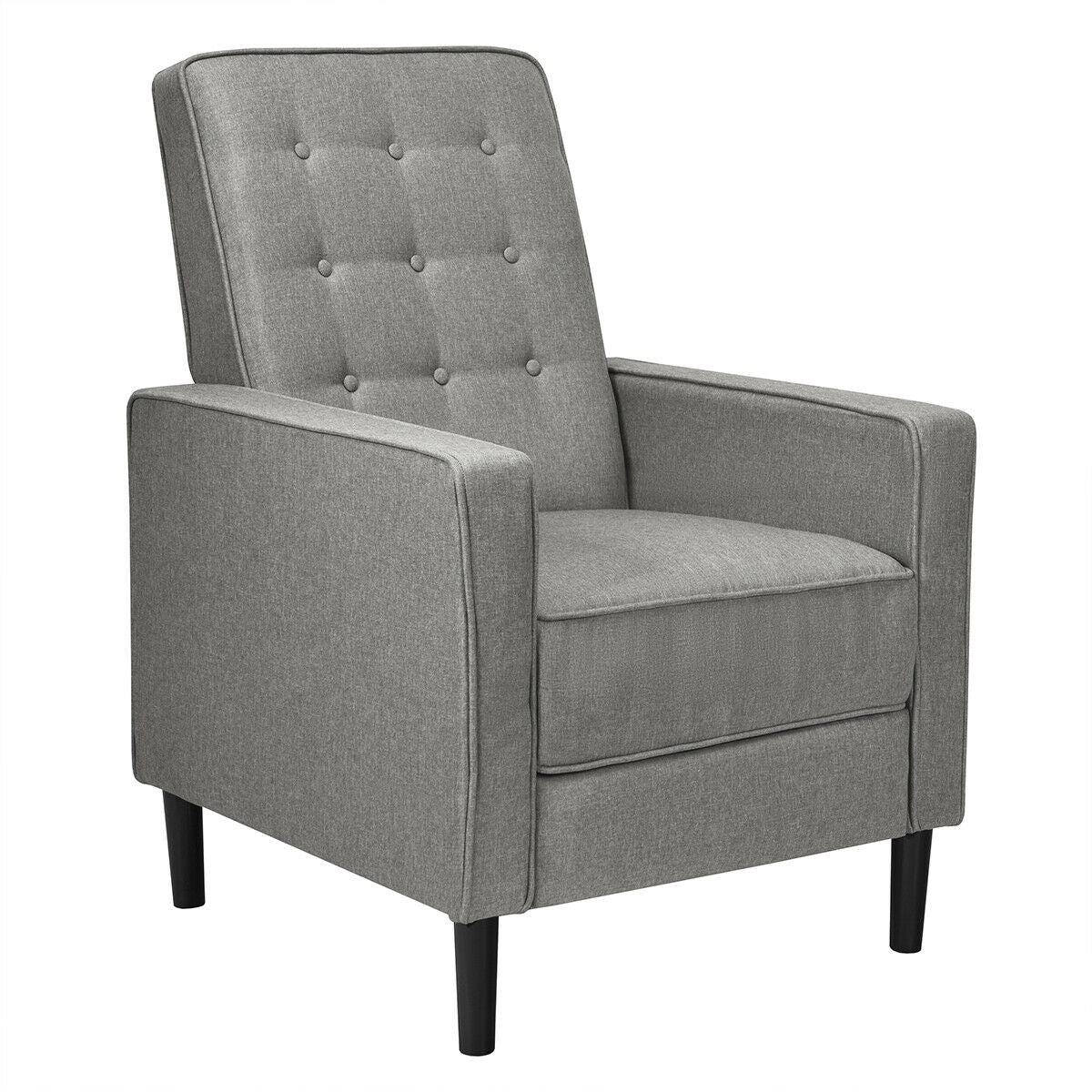 Modern Tufted Push Back Recliner Chair with Wooden Legs in Grey