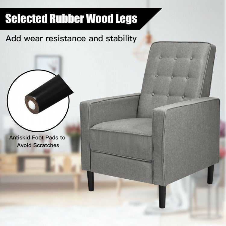 Modern Tufted Push Back Recliner Chair with Wooden Legs in Grey