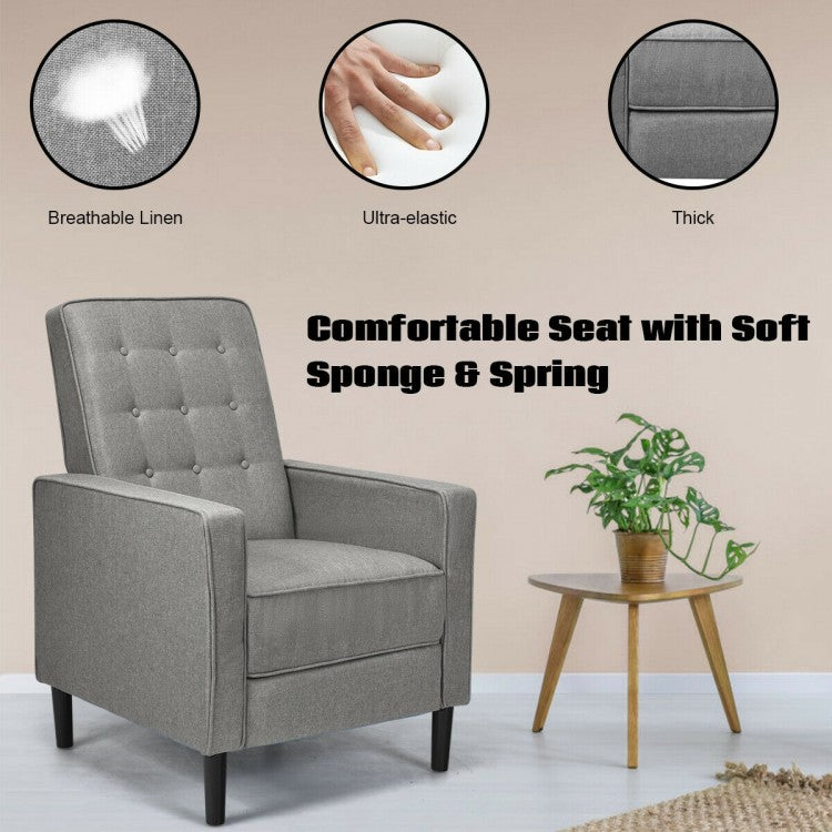 Modern Tufted Push Back Recliner Chair with Wooden Legs in Grey