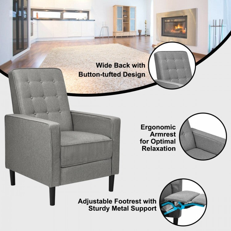 Modern Tufted Push Back Recliner Chair with Wooden Legs in Grey