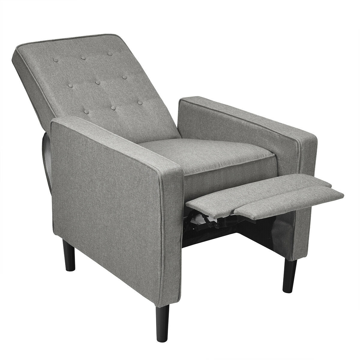 Modern Tufted Push Back Recliner Chair with Wooden Legs in Grey