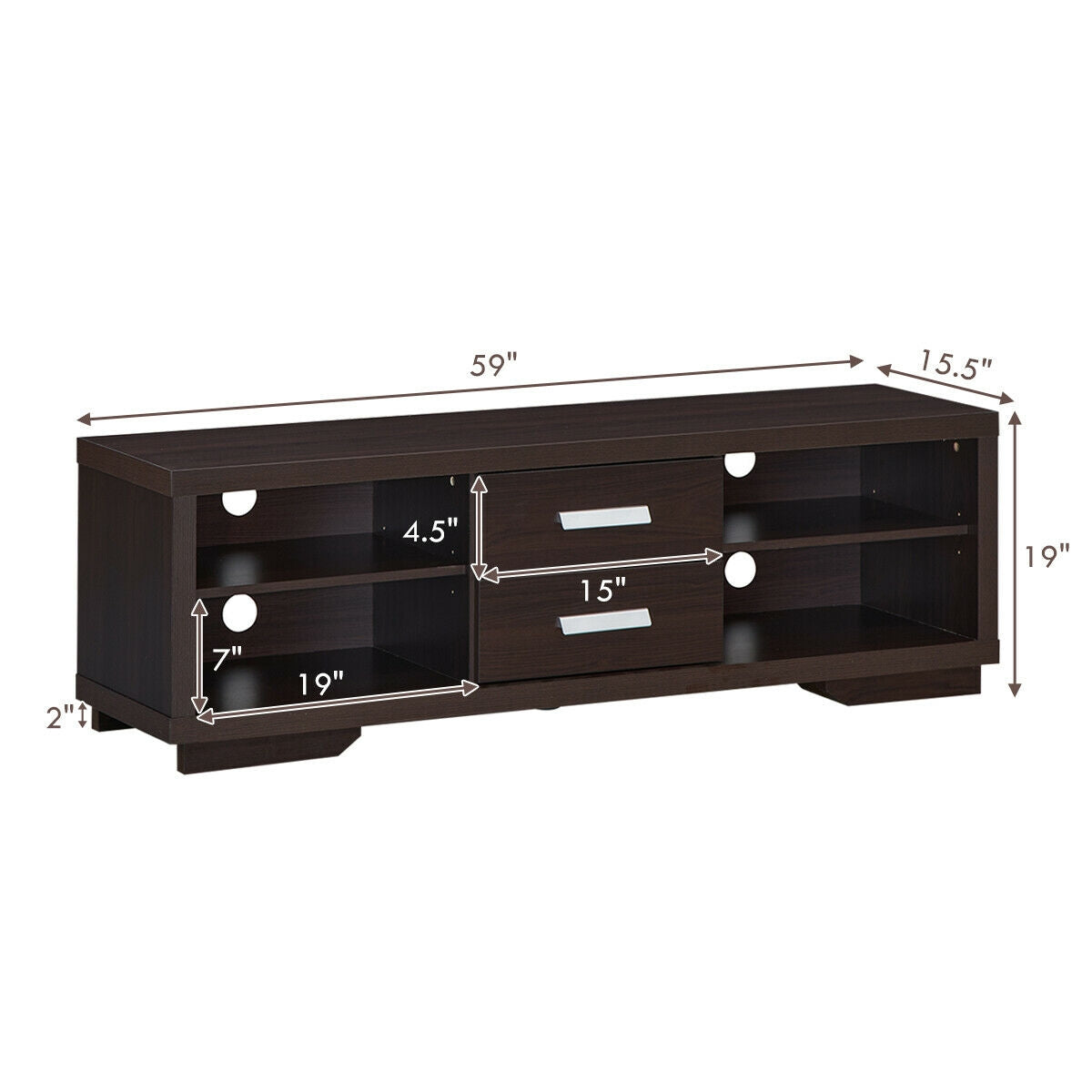 Modern Entertainment Center with Storage Drawers and Four Open Shelves