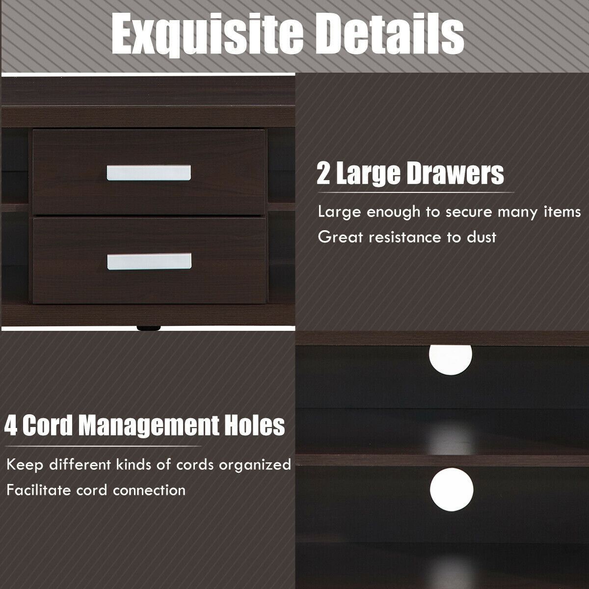 Modern Entertainment Center with Storage Drawers and Four Open Shelves