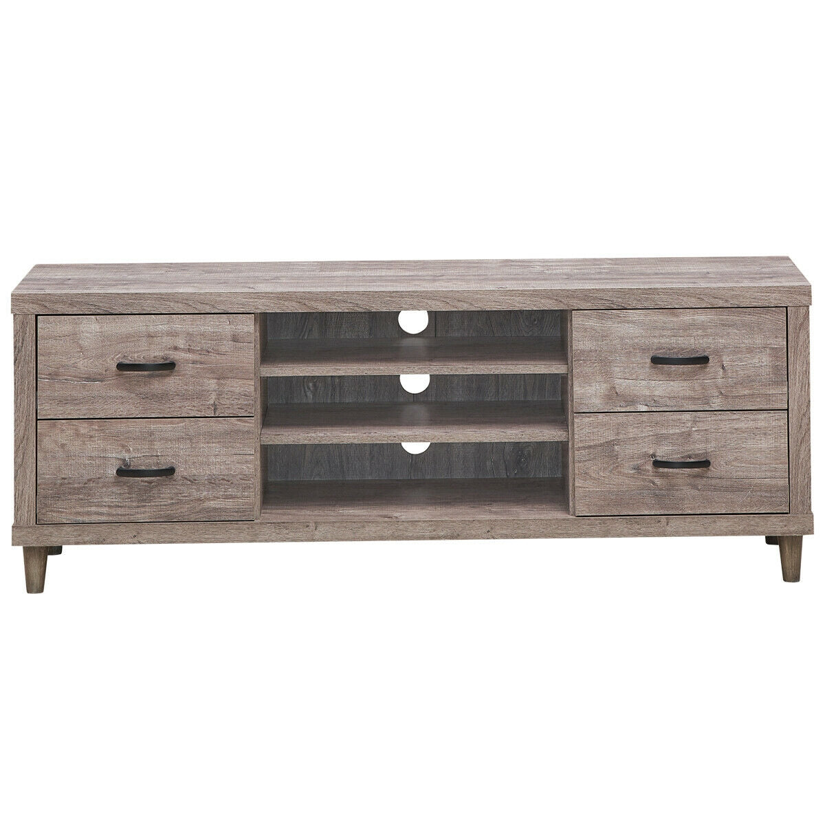Wood TV Stand with Adjustable Shelves, 4 Drawers, and Cable Management – Fits TVs up to 65"
