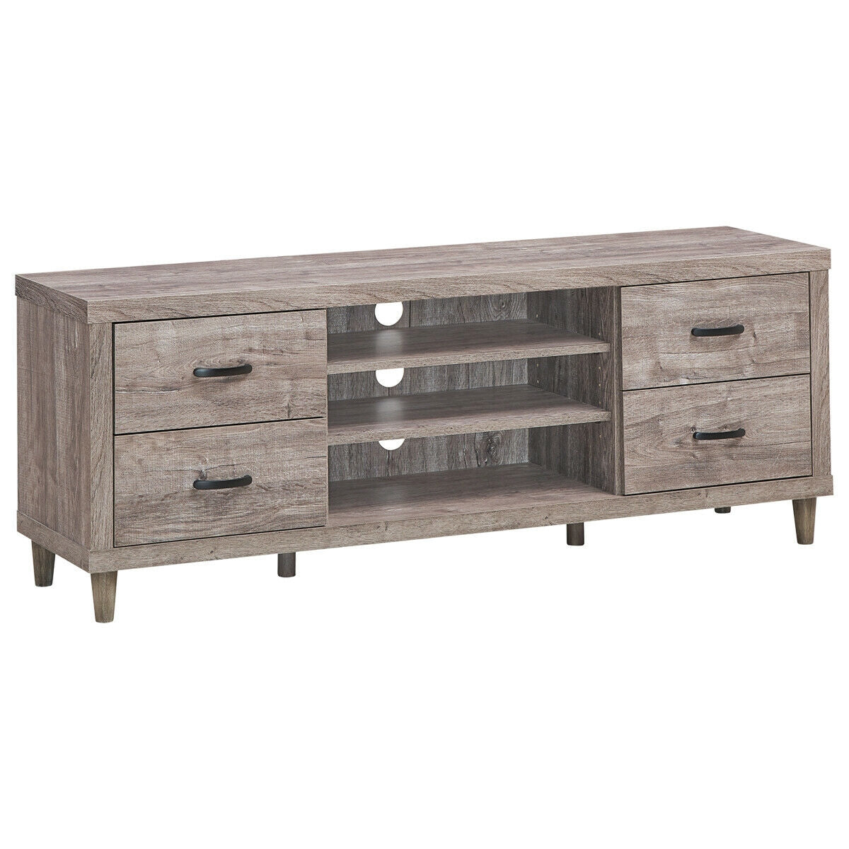 Wood TV Stand with Adjustable Shelves, 4 Drawers, and Cable Management – Fits TVs up to 65"