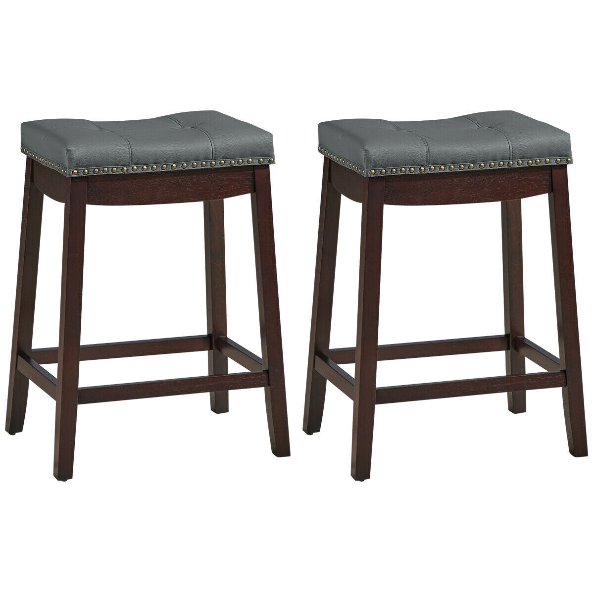 2-Piece Saddle Bar Stools with Decorative Nailhead Trim - Brown