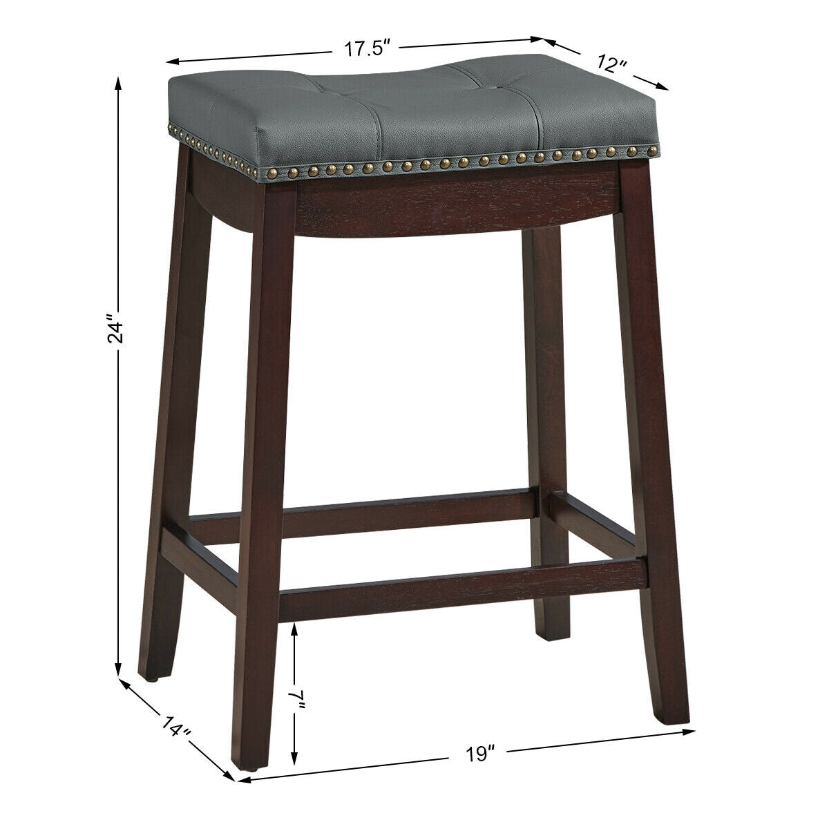 2-Piece Saddle Bar Stools with Decorative Nailhead Trim - Brown