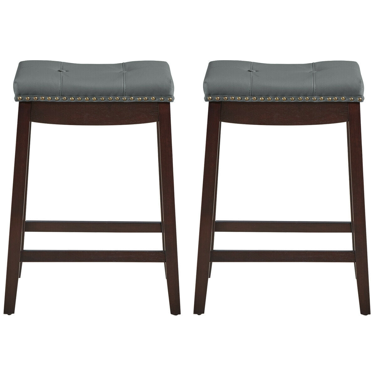 2-Piece Saddle Bar Stools with Decorative Nailhead Trim - Brown