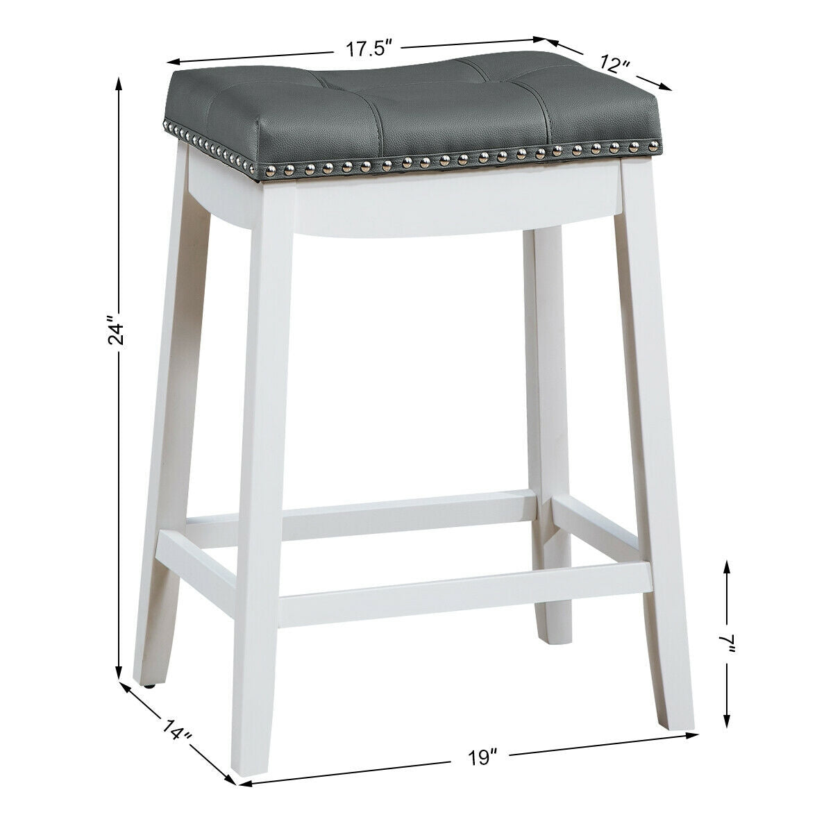 2-Piece Saddle Bar Stools with Decorative Nailhead Trim - White