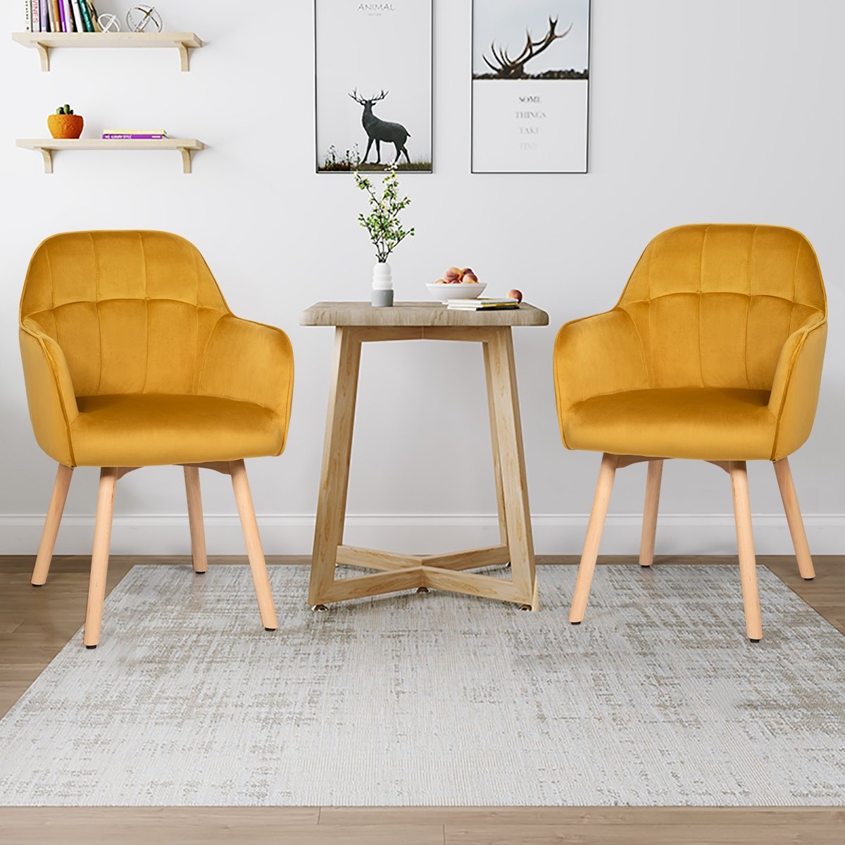 Set of 2 Comfortable Leisure Chairs with Velvet Upholstery and Wooden Frame
