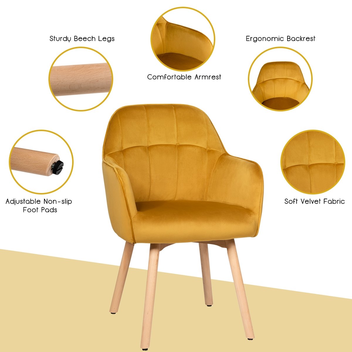 Set of 2 Comfortable Leisure Chairs with Velvet Upholstery and Wooden Frame