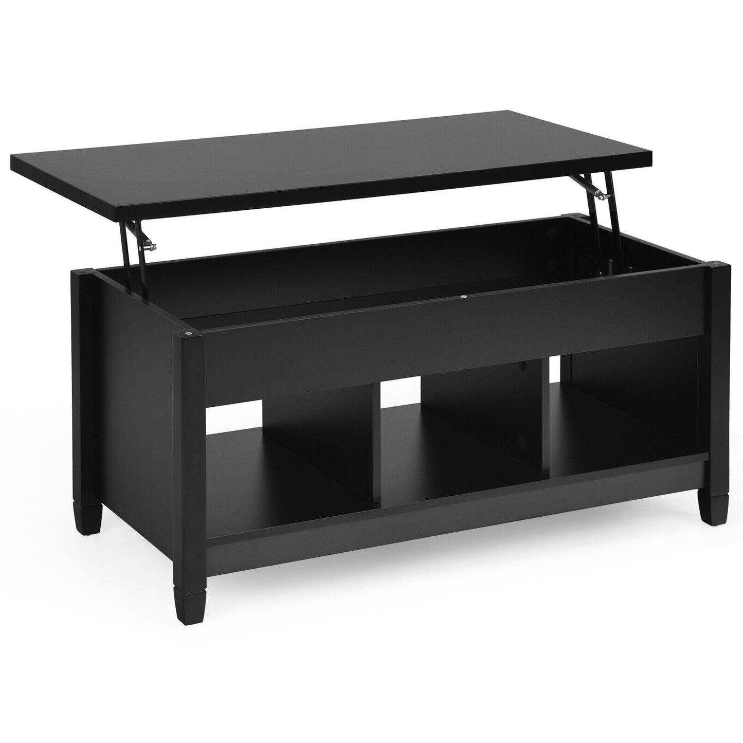 Adjustable Lift Top Coffee Table with Storage Shelves and Hidden Compartment - Black