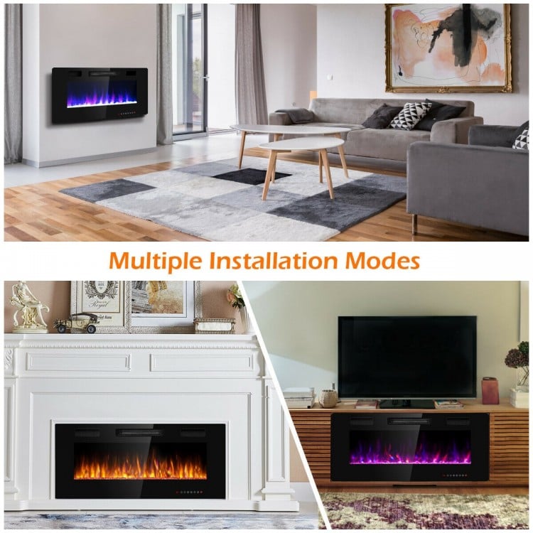 42 Inch Recessed Ultra Thin Electric Fireplace with Timer & Adjustable Heat