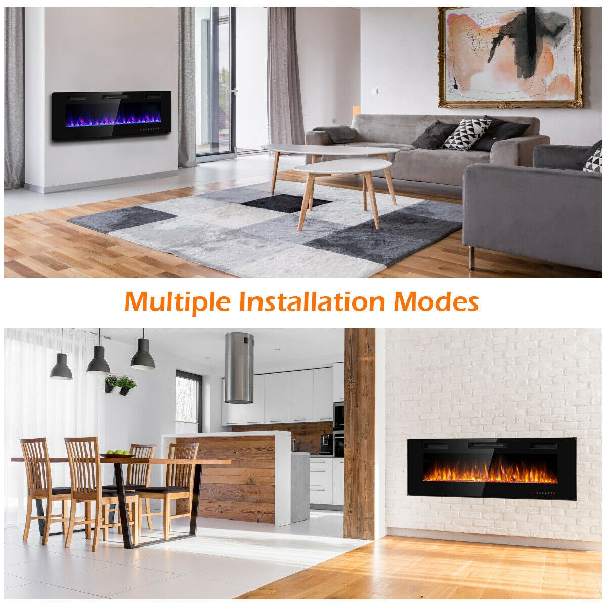 50 Inch Ultra Slim Recessed Electric Fireplace with Adjustable Timer
