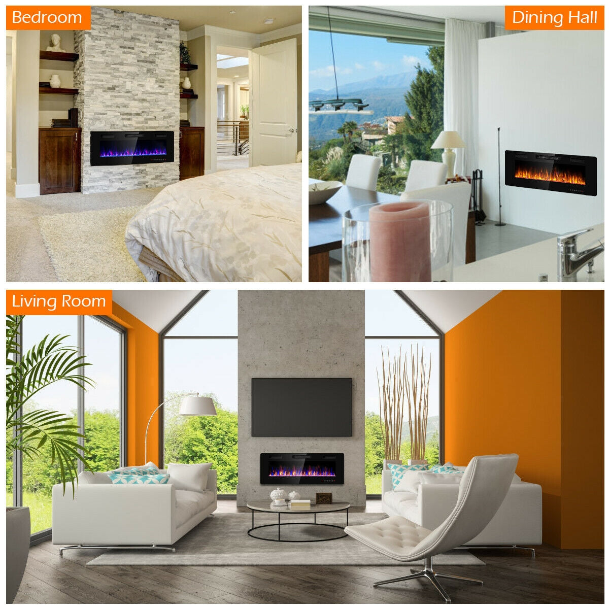 50 Inch Ultra Slim Recessed Electric Fireplace with Adjustable Timer