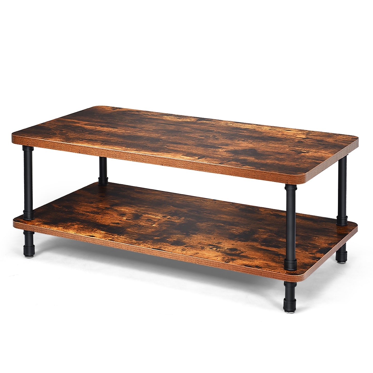 Vintage Style Coffee Table with Metal Frame and Two Storage Levels