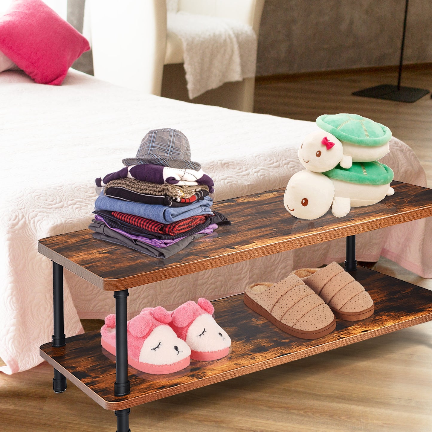 Vintage Style Coffee Table with Metal Frame and Two Storage Levels