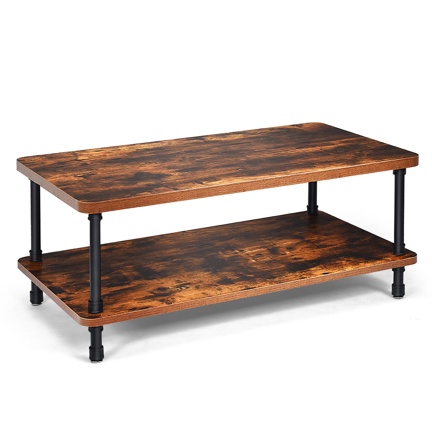 Vintage Style Coffee Table with Metal Frame and Two Storage Levels