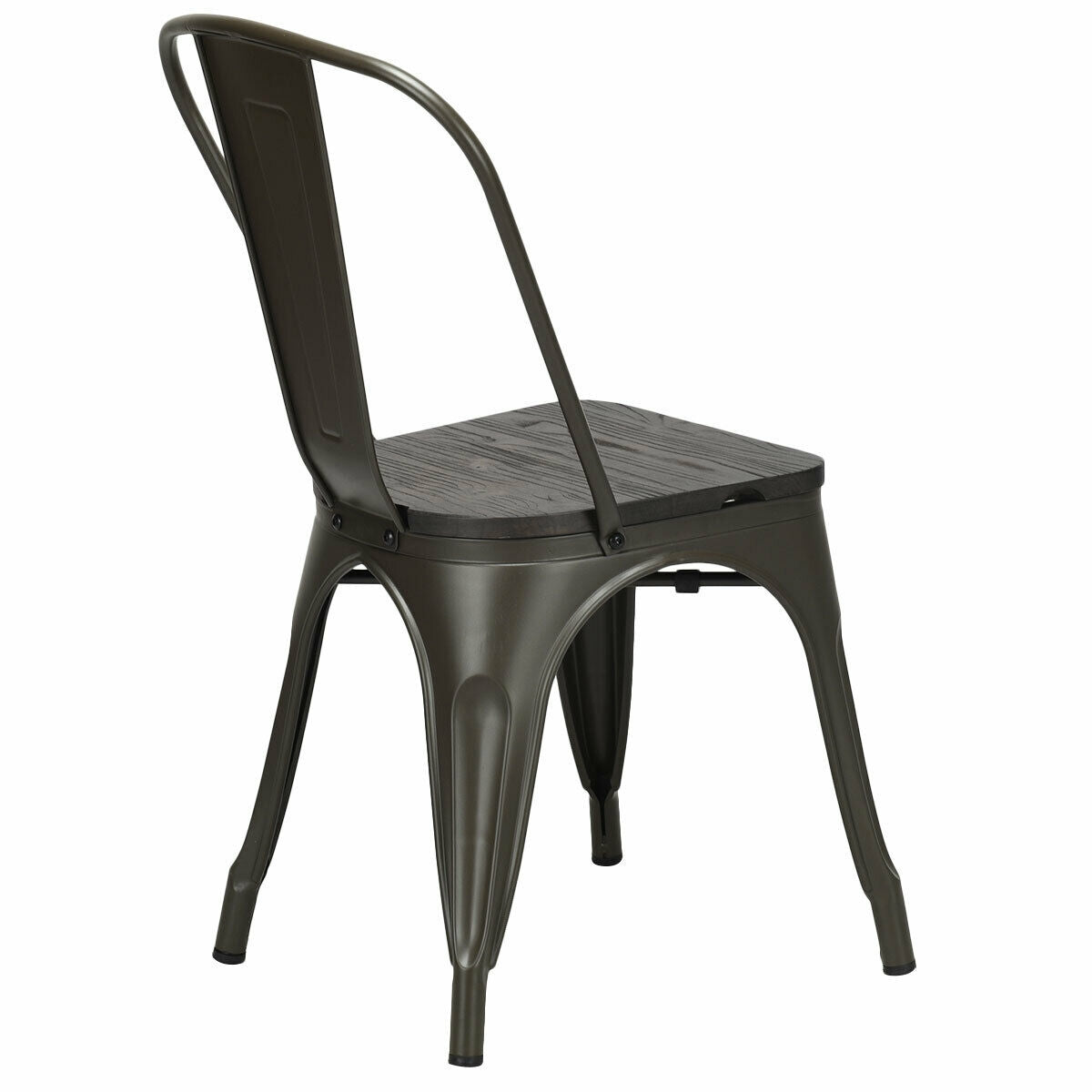 Set of 4 Industrial Metal Dining Chairs with Wood Seat - Gunmetal