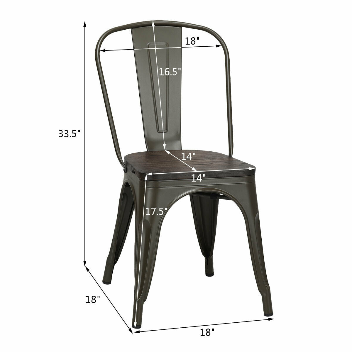 Set of 4 Industrial Metal Dining Chairs with Wood Seat - Gunmetal