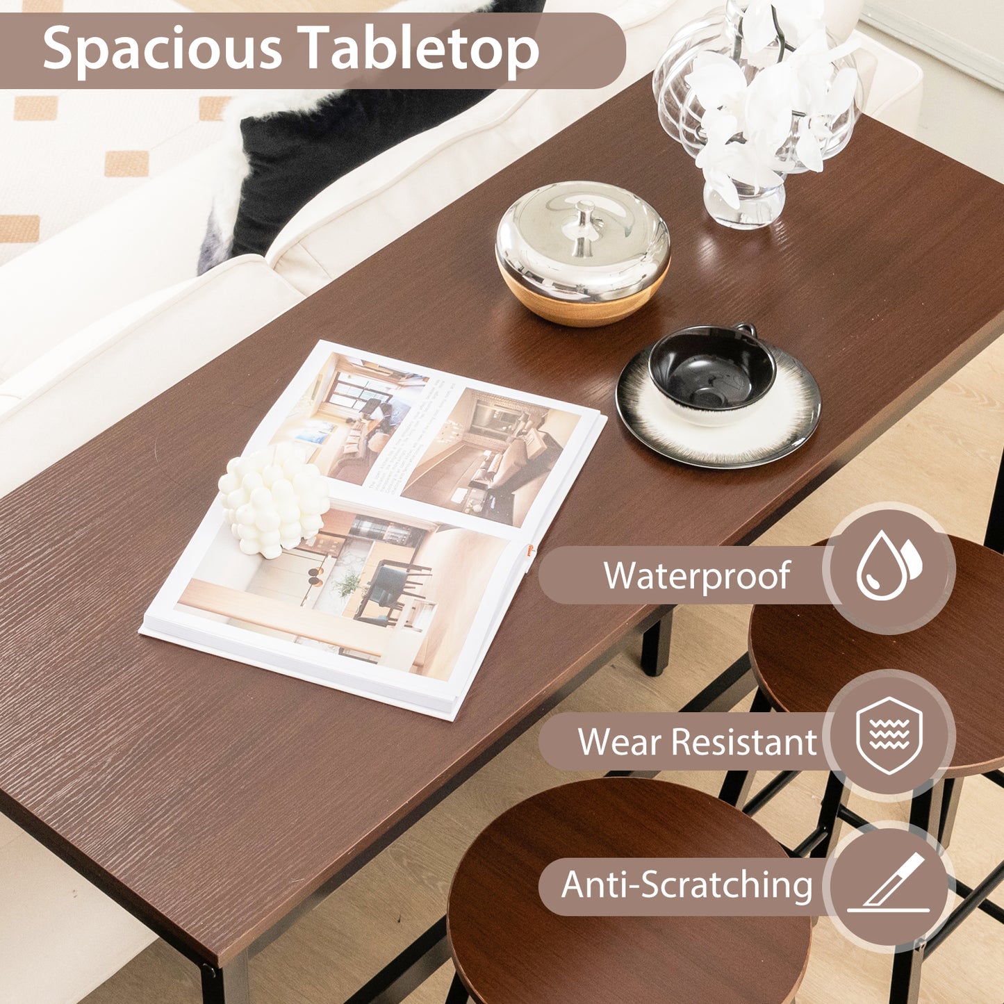 3 Piece Bar Height Dining Set with Table and 2 Stools for Kitchen or Apartment Use