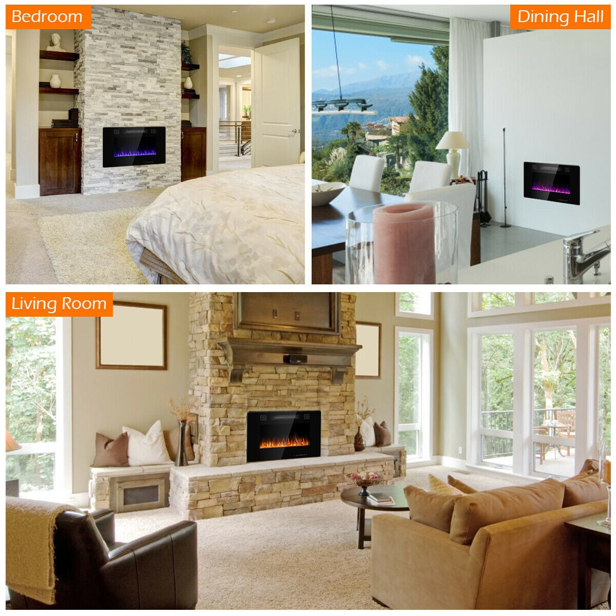 30 Inch Recessed Ultra Thin Electric Fireplace Heater with Tempered Glass Front