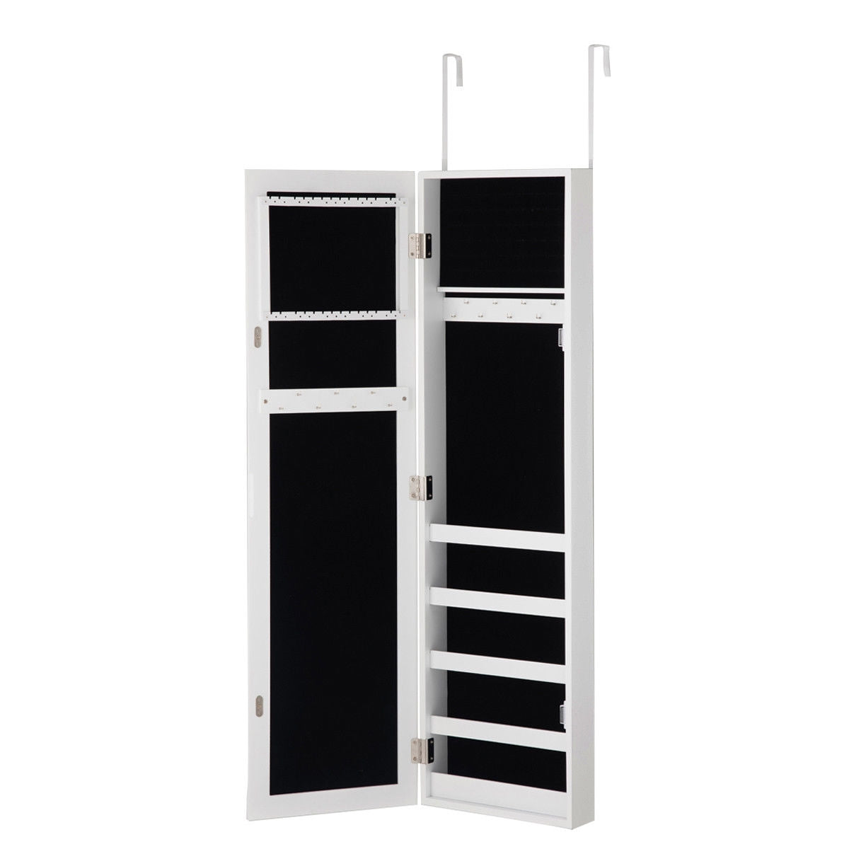 Wall & Door Mounted Jewelry Cabinet with Full-Length Mirror and Lockable Storage, White MDF