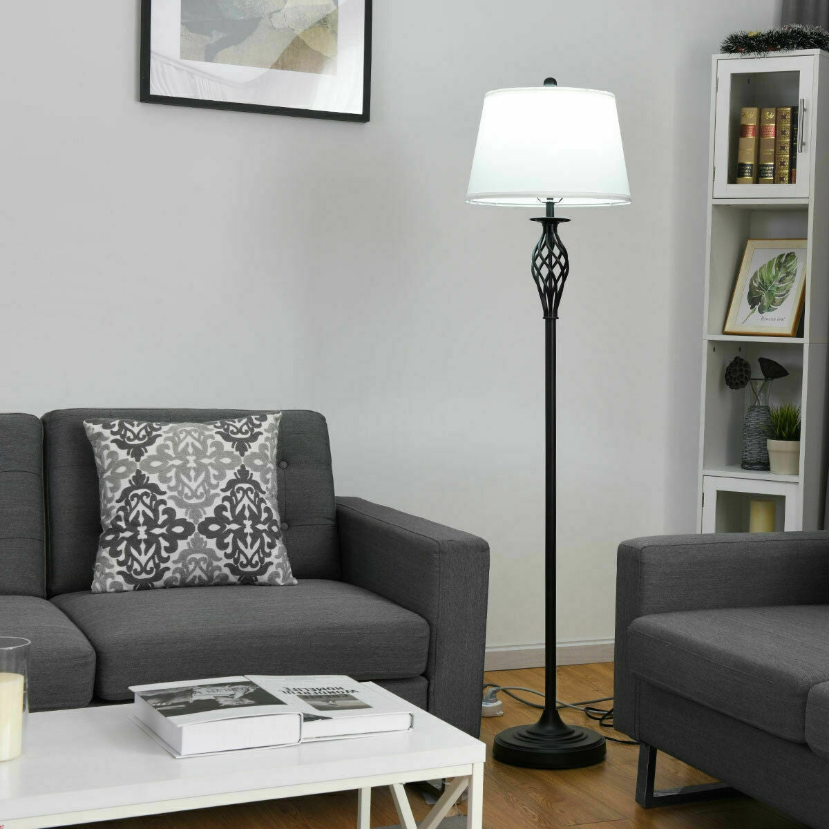 Elegant 3 Piece Lamp Set with 2 Table Lamps and 1 Floor Lamp Featuring Fabric Shades