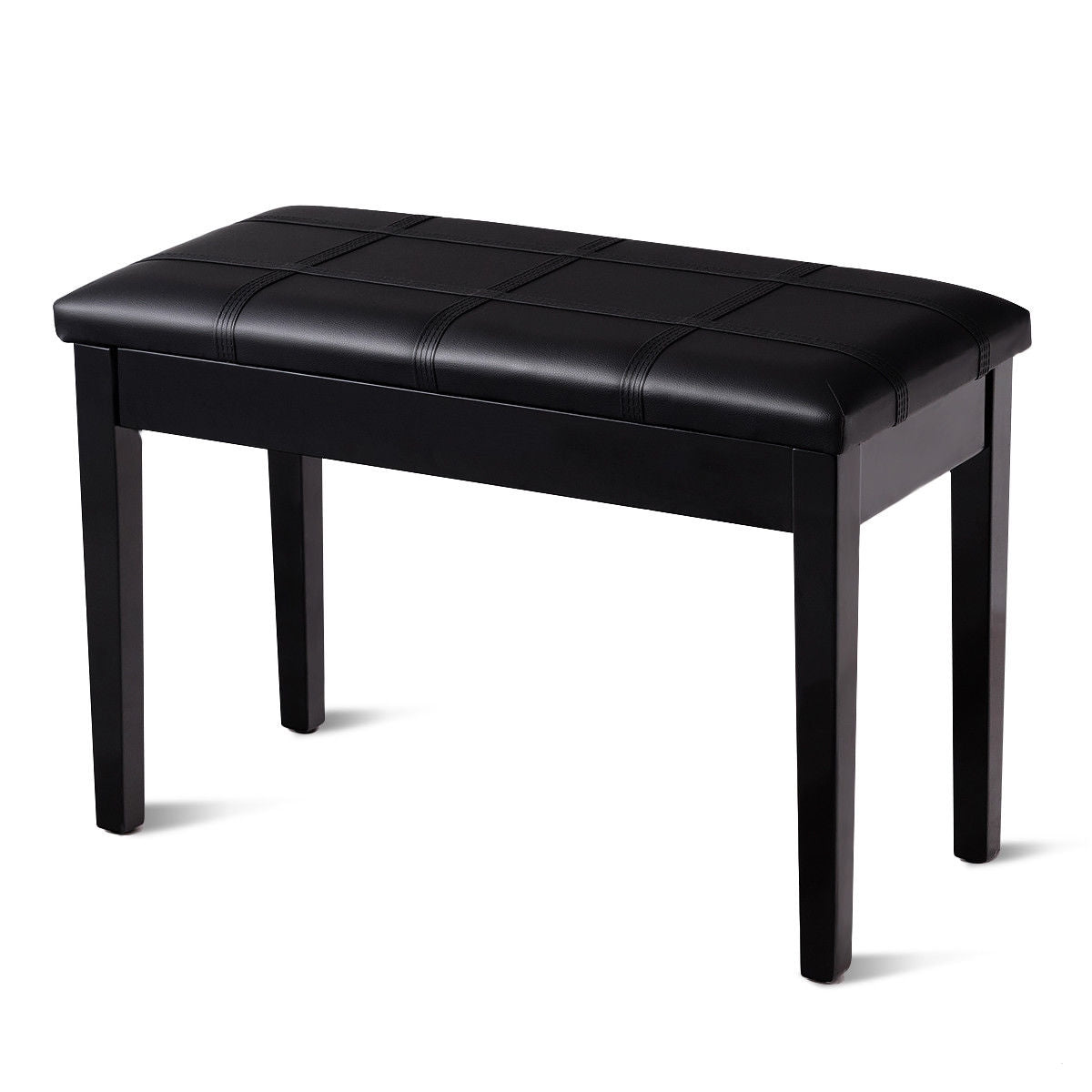 Double Duet Piano Bench with Storage and PU Leather Upholstery Solid Wood Frame - Black