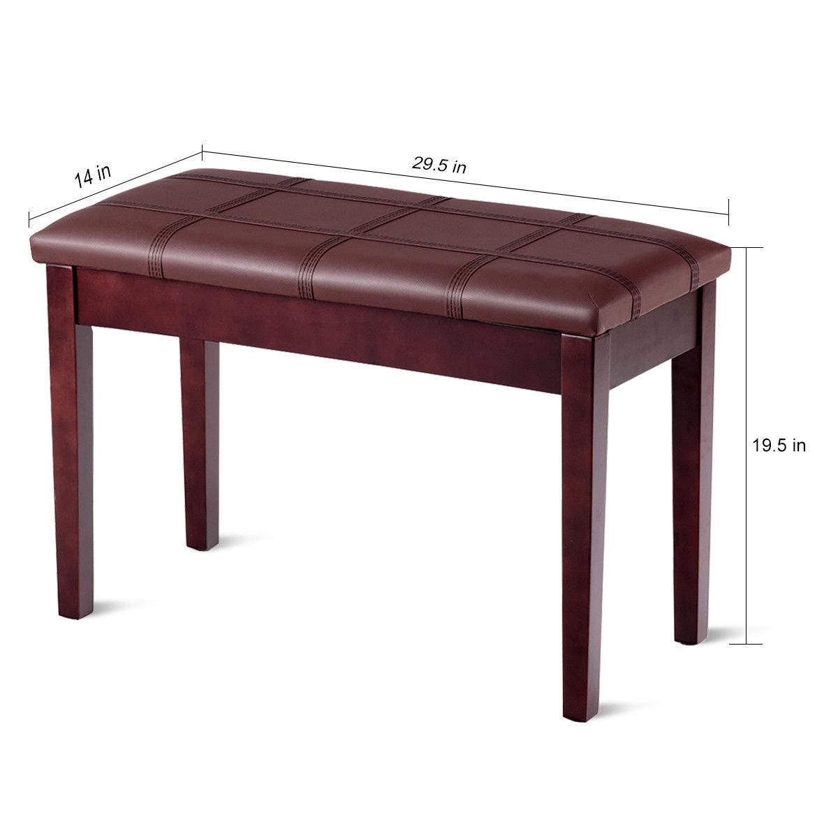 Double Duet Piano Bench with Storage and PU Leather Upholstery Solid Wood Frame - Brown