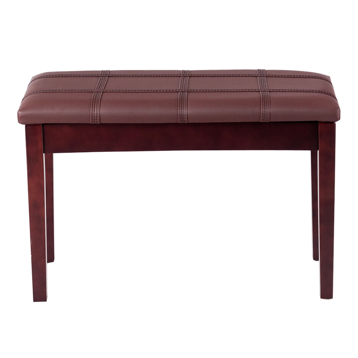Double Duet Piano Bench with Storage and PU Leather Upholstery Solid Wood Frame - Brown