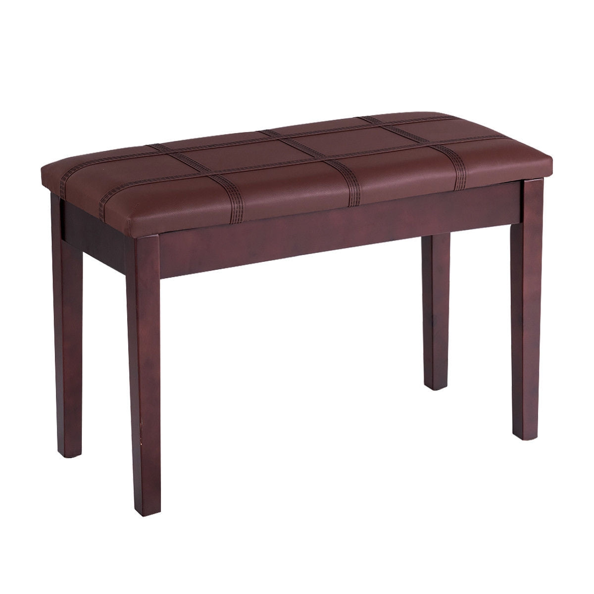 Double Duet Piano Bench with Storage and PU Leather Upholstery Solid Wood Frame - Brown