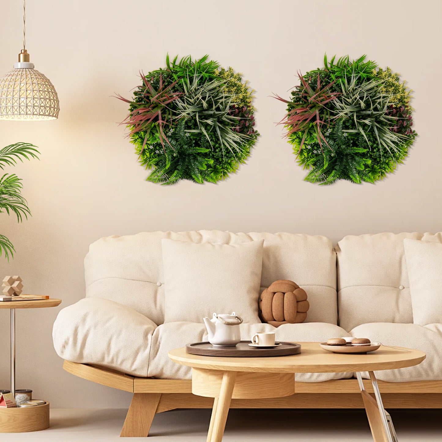Set of 2 Square Framed Lifelike Artificial Greenery Panels for Indoor & Outdoor Decor