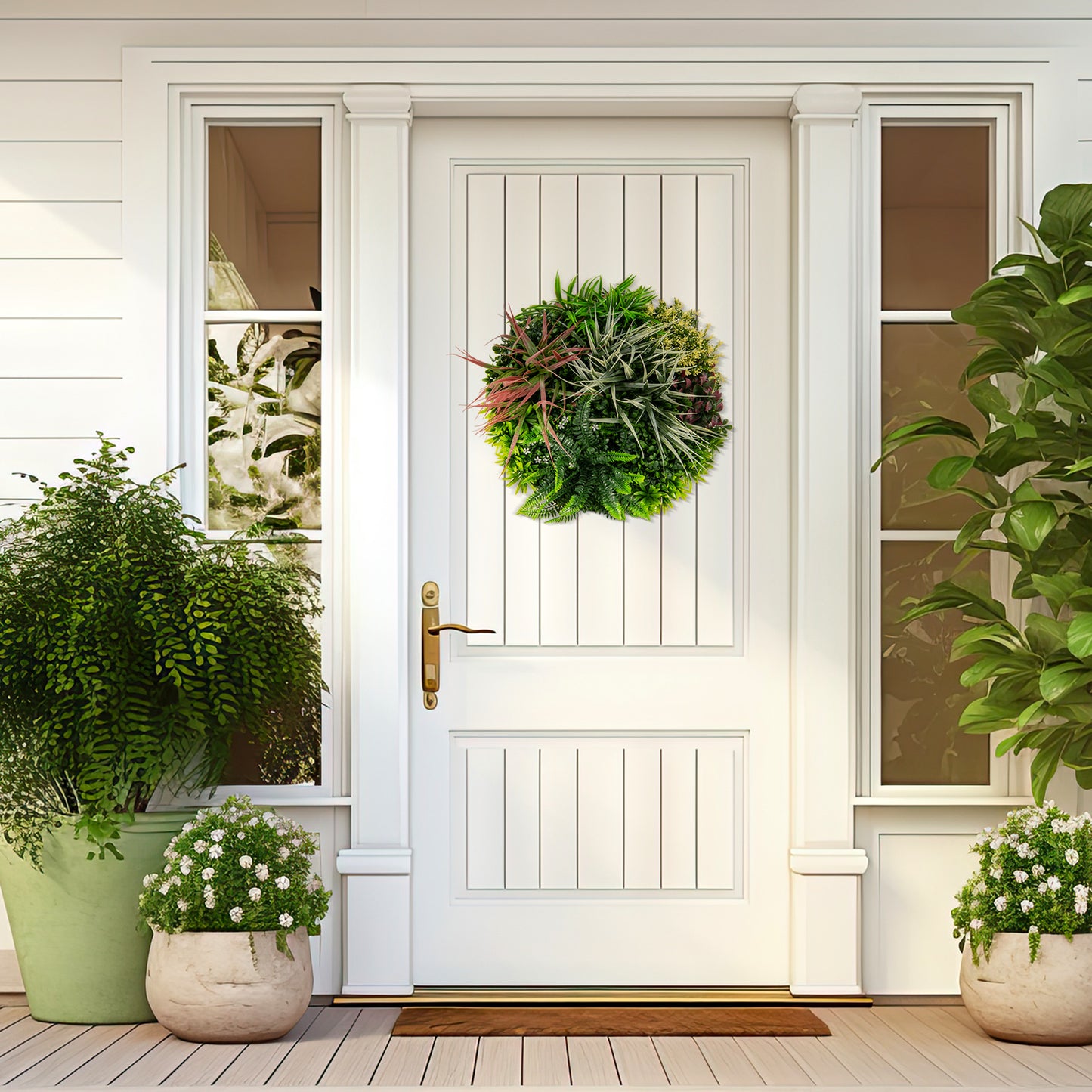 Set of 2 Square Framed Lifelike Artificial Greenery Panels for Indoor & Outdoor Decor