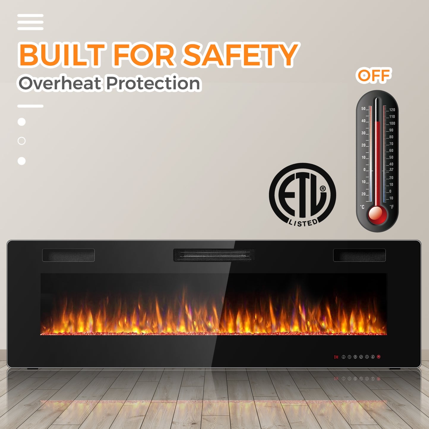 60 Inch Ultra Slim Electric Fireplace with Dual Heat Settings