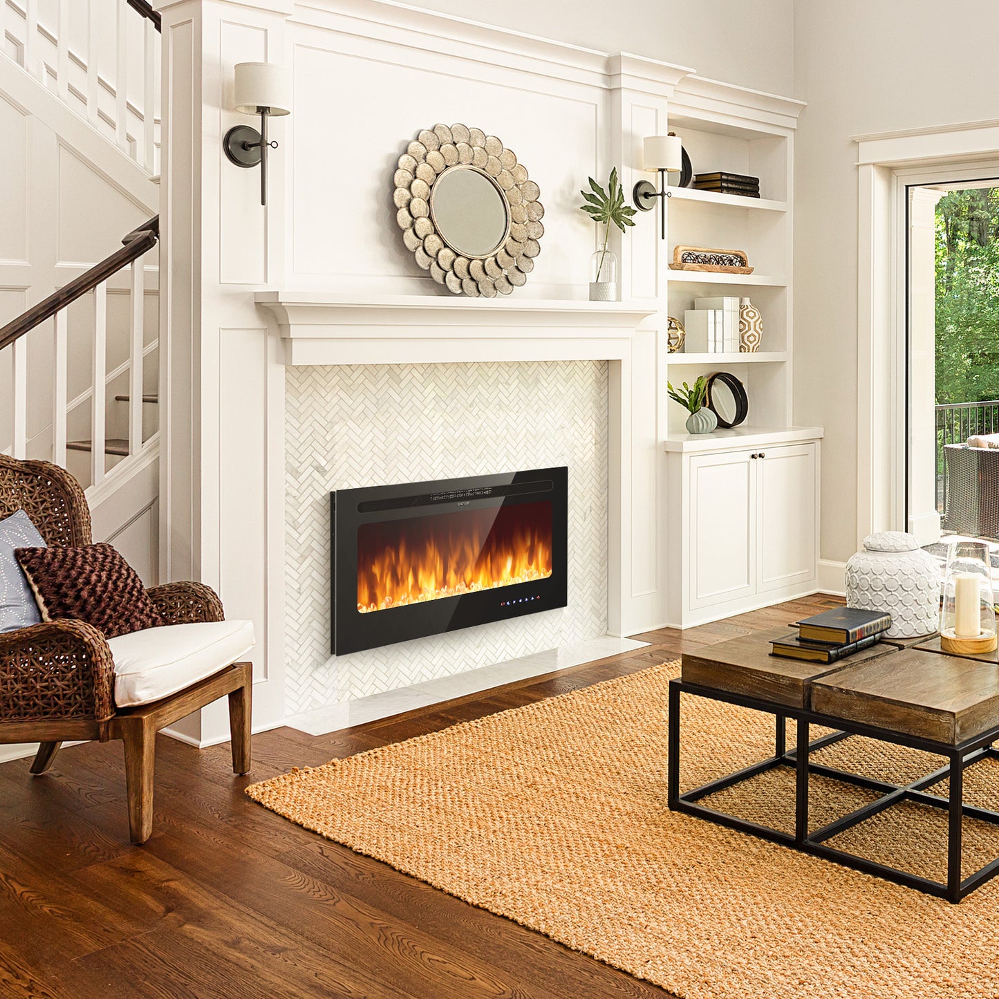 36 Inch Wall Mounted Electric Fireplace Insert with Timer