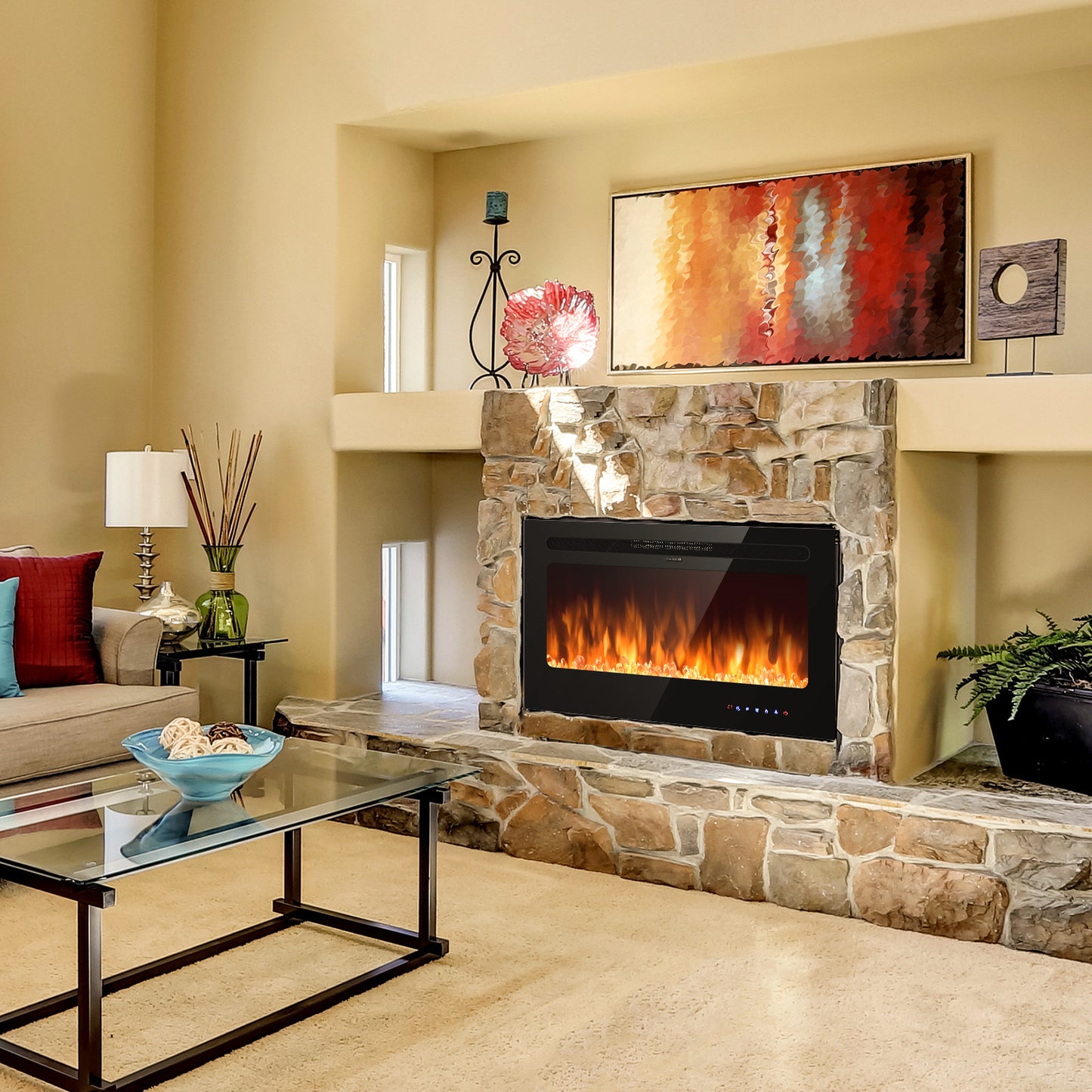 36 Inch Wall Mounted Electric Fireplace Insert with Timer