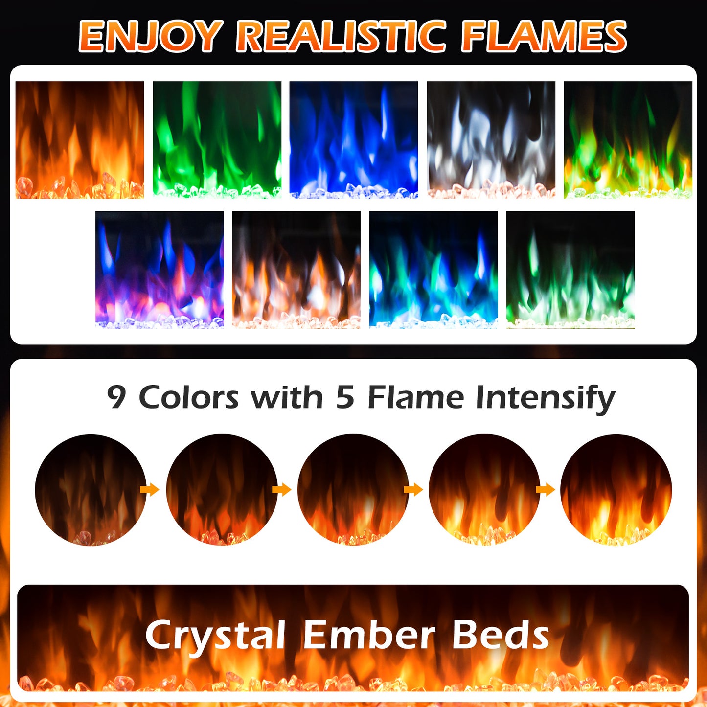 36 Inch Wall Mounted Electric Fireplace Insert with Timer