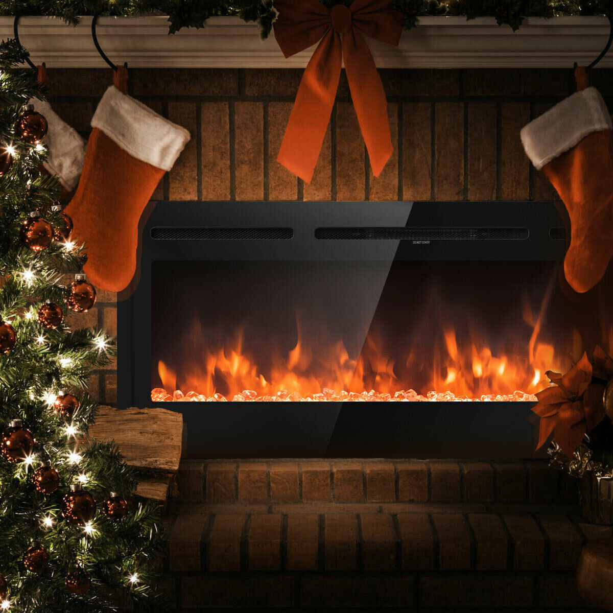 50 Inch Wall Mounted/Recessed Electric Fireplace Insert with Adjustable Brightness