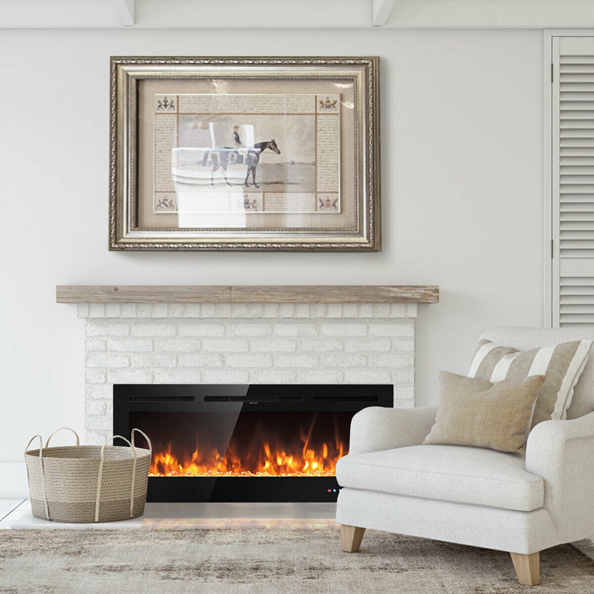 50 Inch Wall Mounted/Recessed Electric Fireplace Insert with Adjustable Brightness