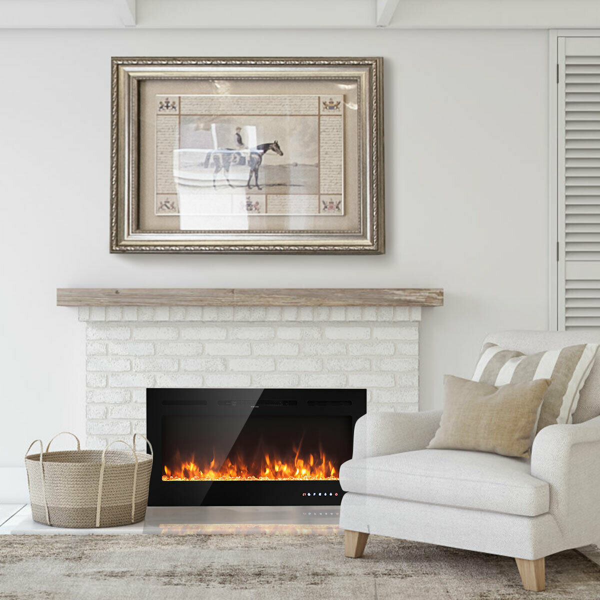 40 Inch Recessed Electric Fireplace with Thermostat & Multi Color Flames