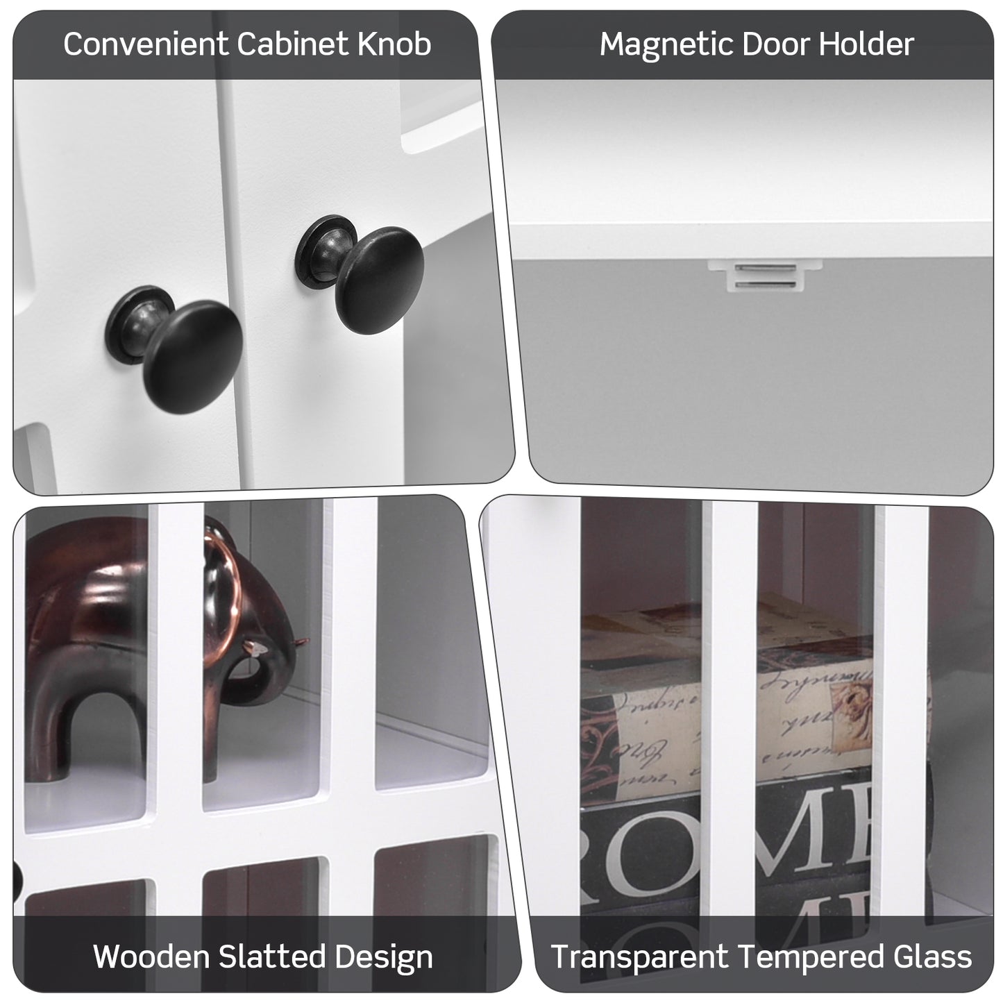 Modern Glass Door Buffet Cabinet with Adjustable Shelves and Storage Drawers - White