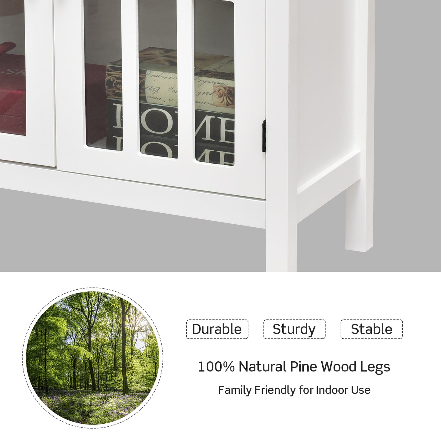 Modern Glass Door Buffet Cabinet with Adjustable Shelves and Storage Drawers - White