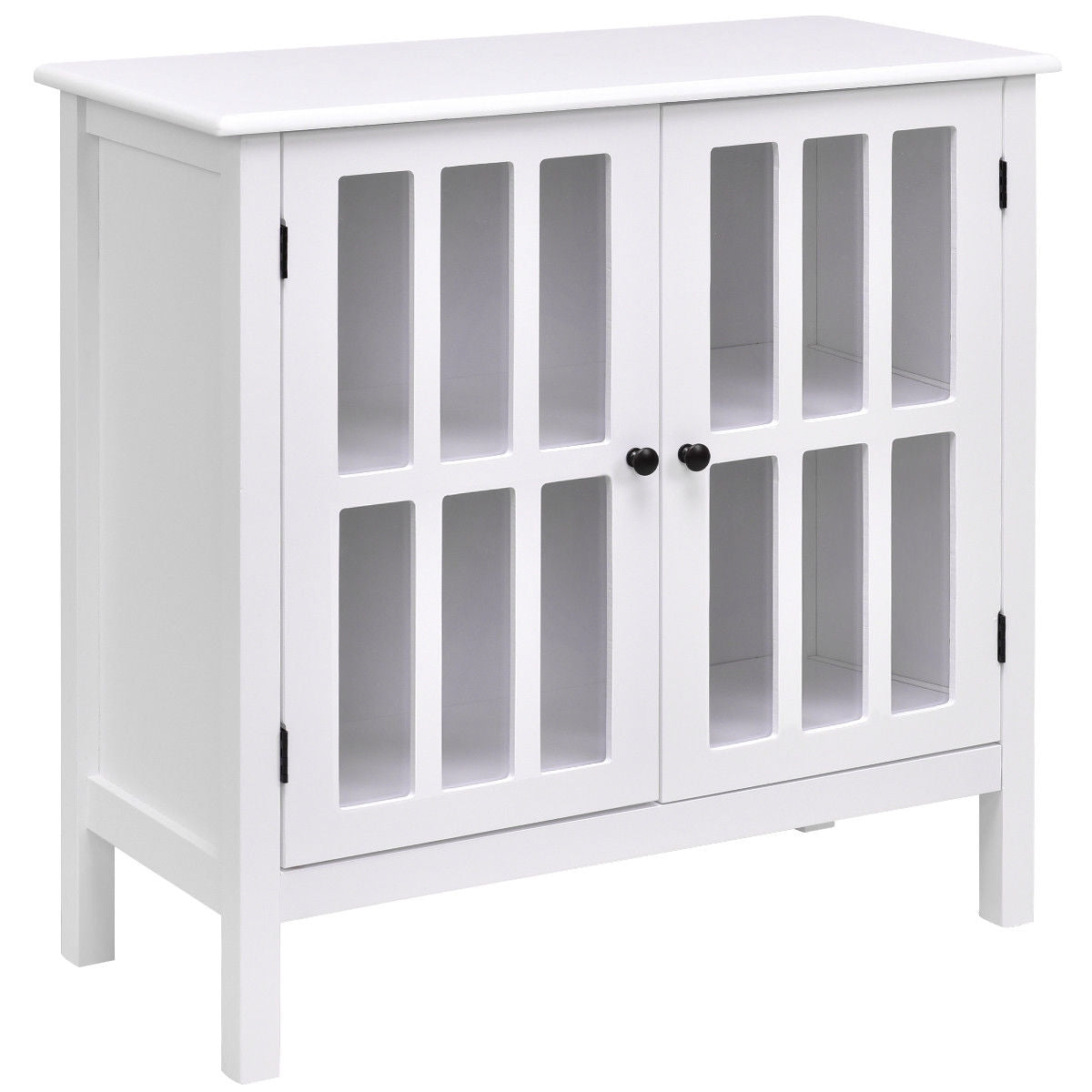 Modern Glass Door Buffet Cabinet with Adjustable Shelves and Storage Drawers - White