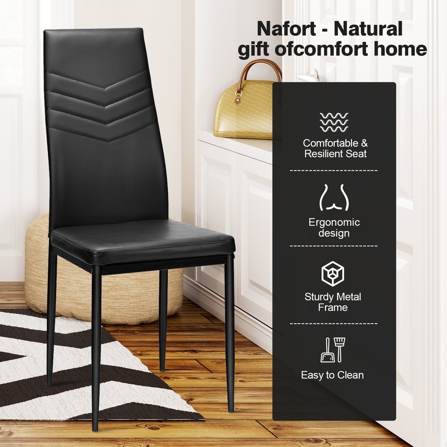 Set of 4 Ergonomic High Back Dining Chairs with PVC Leather Upholstery and Non-Slip Foot Pads