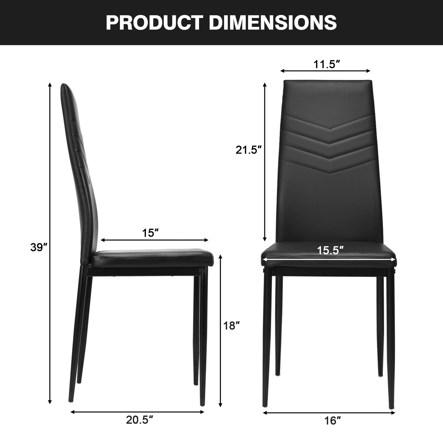 Set of 4 Ergonomic High Back Dining Chairs with PVC Leather Upholstery and Non-Slip Foot Pads