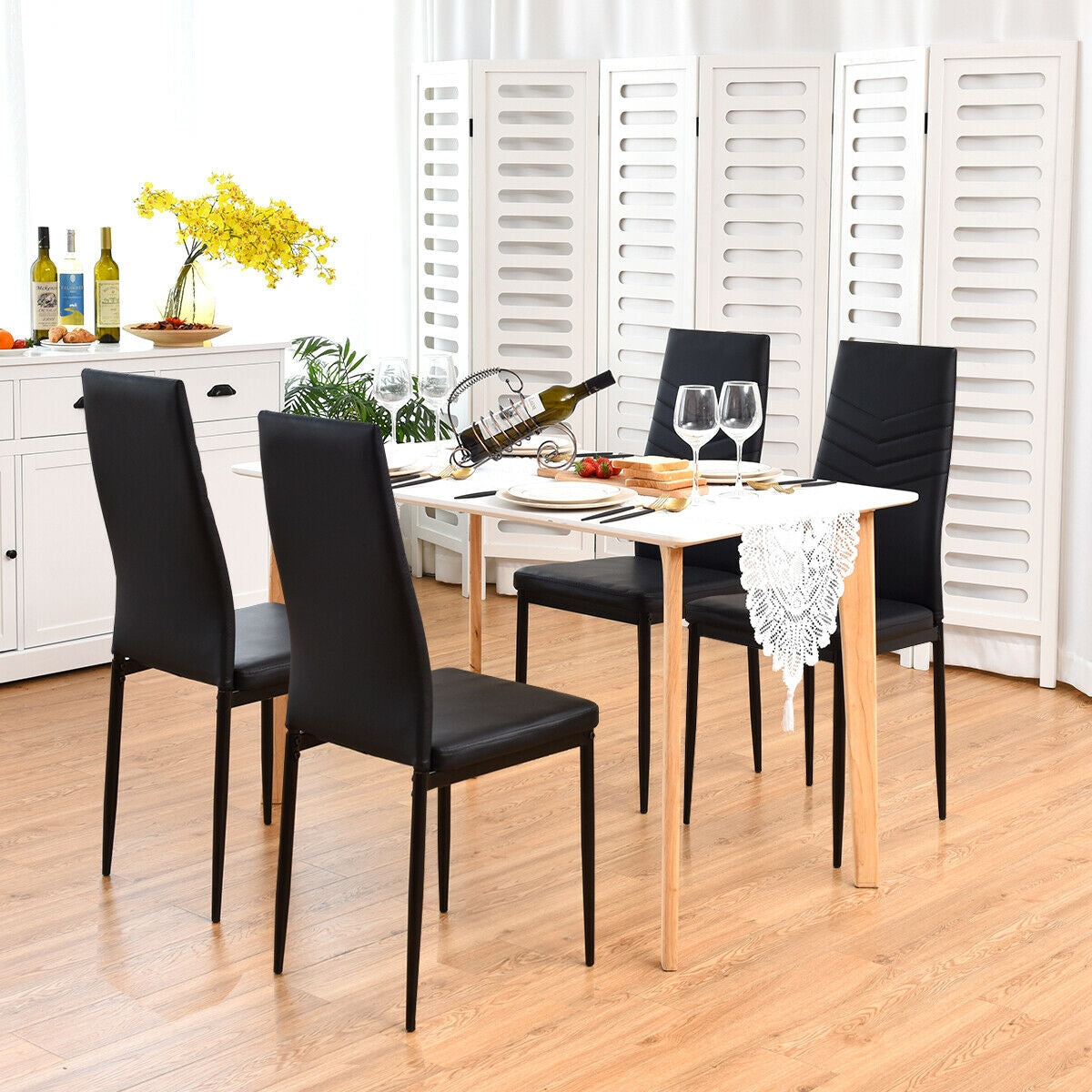 Set of 4 Ergonomic High Back Dining Chairs with PVC Leather Upholstery and Non-Slip Foot Pads