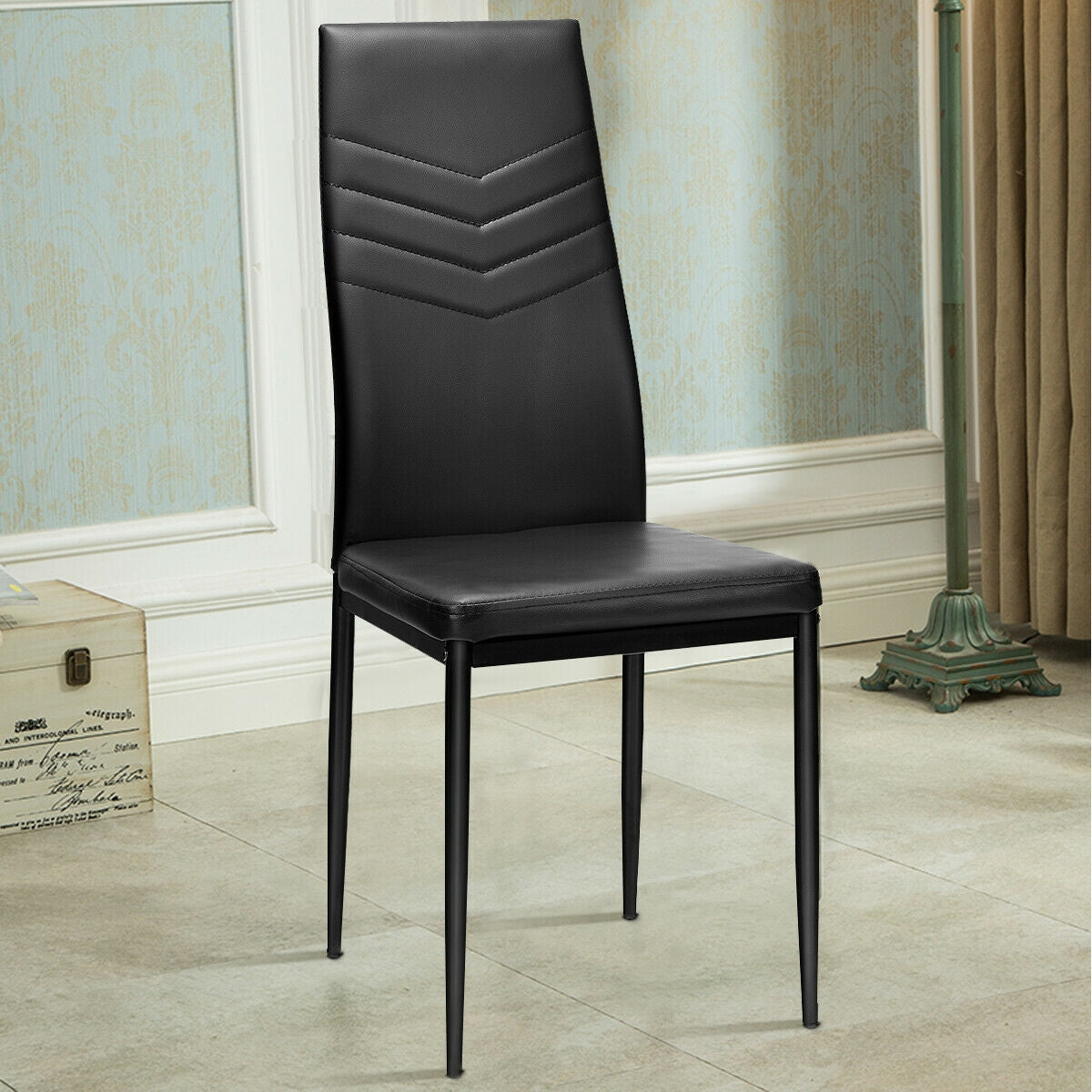 Set of 4 Ergonomic High Back Dining Chairs with PVC Leather Upholstery and Non-Slip Foot Pads