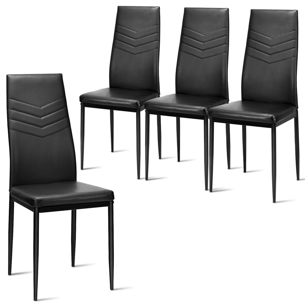 Set of 4 Ergonomic High Back Dining Chairs with PVC Leather Upholstery and Non-Slip Foot Pads
